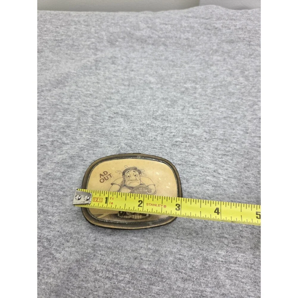 Vintage Ad Out Tennis Player Sports Racquet Belt Buckle
